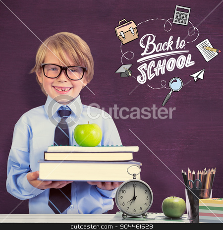 To use this stock image in your creative project, please select the size you need over to the right and click the "Add to Cart" button.
Your downloaded image will come with the Cutcaster watermark removed so don’t worry about the watermark you see on this page. Composite image of cute pupil holding books and apple stock photo, Cute pupil holding books and apple against green chalkboard by Wavebreak Media