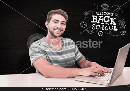 To use this stock image in your creative project, please select the size you need over to the right and click the "Add to Cart" button.
Your downloaded image will come with the Cutcaster watermark removed so don’t worry about the watermark you see on this page. Composite image of student on laptop stock photo, Student on laptop against black by Wavebreak Media