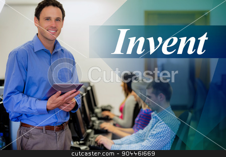 To use this stock image in your creative project, please select the size you need over to the right and click the "Add to Cart" button.
Your downloaded image will come with the Cutcaster watermark removed so don’t worry about the watermark you see on this page. Invent against teacher with students using computers in computer stock photo, The word invent against teacher with students using computers in computer room by Wavebreak Media