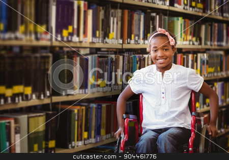 To use this stock image in your creative project, please select the size you need over to the right and click the "Add to Cart" button.
Your downloaded image will come with the Cutcaster watermark removed so don’t worry about the watermark you see on this page. Composite image of girl sitting in wheelchair in school corridor stock photo, Girl sitting in wheelchair in school corridor against close up of a bookshelf by Wavebreak Media