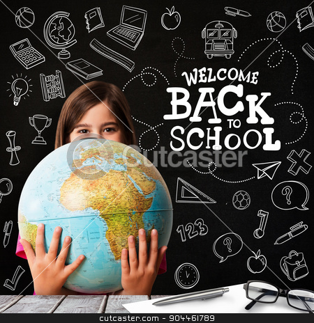 To use this stock image in your creative project, please select the size you need over to the right and click the "Add to Cart" button.
Your downloaded image will come with the Cutcaster watermark removed so don’t worry about the watermark you see on this page. Composite image of cute pupil smiling holding globe stock photo, Cute pupil smiling holding globe against black by Wavebreak Media