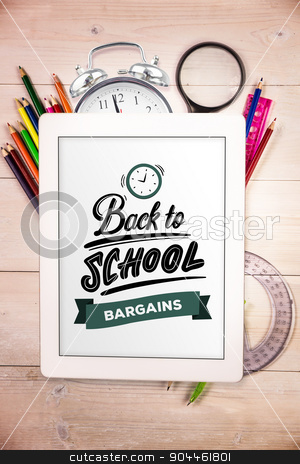 To use this stock image in your creative project, please select the size you need over to the right and click the "Add to Cart" button.
Your downloaded image will come with the Cutcaster watermark removed so don’t worry about the watermark you see on this page. Composite image of back to school stock photo, back to school against students desk with tablet pc by Wavebreak Media