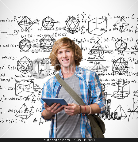 To use this stock image in your creative project, please select the size you need over to the right and click the "Add to Cart" button.
Your downloaded image will come with the Cutcaster watermark removed so don’t worry about the watermark you see on this page. Composite image of student using tablet in library stock photo, Student using tablet in library against maths by Wavebreak Media