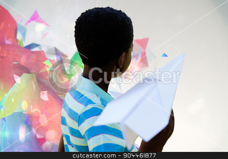 To use this stock image in your creative project, please select the size you need over to the right and click the "Add to Cart" button.
Your downloaded image will come with the Cutcaster watermark removed so don’t worry about the watermark you see on this page. Composite image of cute little boy with paper airplane stock photo, Cute little boy with paper airplane against colourful abstract design by Wavebreak Media