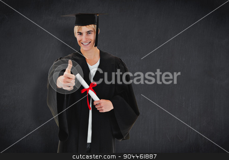 To use this stock image in your creative project, please select the size you need over to the right and click the "Add to Cart" button.
Your downloaded image will come with the Cutcaster watermark removed so don’t worry about the watermark you see on this page. Composite image of happy teen guy celebrating graduation stock photo, Happy Teen Guy Celebrating Graduation against blackboard by Wavebreak Media