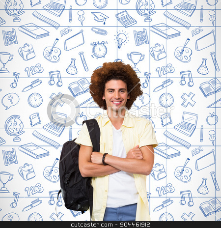 To use this stock image in your creative project, please select the size you need over to the right and click the "Add to Cart" button.
Your downloaded image will come with the Cutcaster watermark removed so don’t worry about the watermark you see on this page. Composite image of young man with arms crossed in office corrido stock photo, Young man with arms crossed in office corridor against school doodles by Wavebreak Media