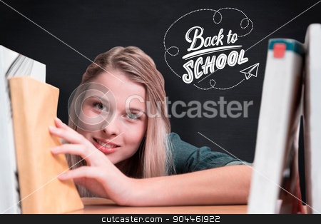 To use this stock image in your creative project, please select the size you need over to the right and click the "Add to Cart" button.
Your downloaded image will come with the Cutcaster watermark removed so don’t worry about the watermark you see on this page. Composite image of pretty student in the library stock photo, Pretty student in the library against blackboard by Wavebreak Media
