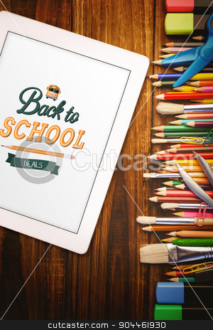 To use this stock image in your creative project, please select the size you need over to the right and click the "Add to Cart" button.
Your downloaded image will come with the Cutcaster watermark removed so don’t worry about the watermark you see on this page. Composite image of back to school stock photo, back to school against students desk with tablet pc by Wavebreak Media