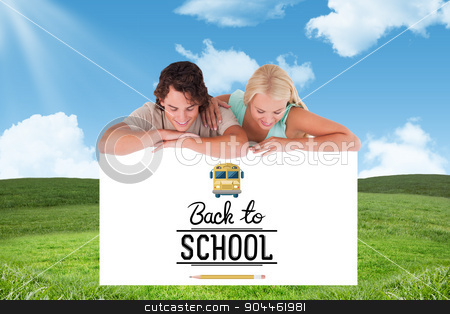 To use this stock image in your creative project, please select the size you need over to the right and click the "Add to Cart" button.
Your downloaded image will come with the Cutcaster watermark removed so don’t worry about the watermark you see on this page. Composite image of cute smiling couple leaning on a whiteboard stock photo, Cute smiling couple leaning on a whiteboard against blue sky over green field by Wavebreak Media