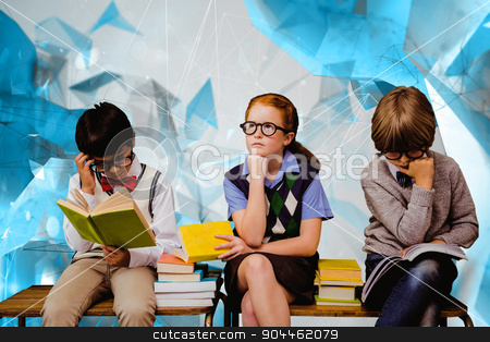 To use this stock image in your creative project, please select the size you need over to the right and click the "Add to Cart" button.
Your downloaded image will come with the Cutcaster watermark removed so don’t worry about the watermark you see on this page. Composite image of school kids stock photo, School kids against angular design by Wavebreak Media