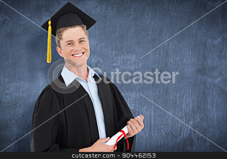 To use this stock image in your creative project, please select the size you need over to the right and click the "Add to Cart" button.
Your downloaded image will come with the Cutcaster watermark removed so don’t worry about the watermark you see on this page. Composite image of a smiling man with a degree in hand as he loo stock photo, A smiling man with a degree in hand as he looks at the camera against blue chalkboard by Wavebreak Media