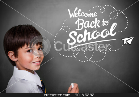 To use this stock image in your creative project, please select the size you need over to the right and click the "Add to Cart" button.
Your downloaded image will come with the Cutcaster watermark removed so don’t worry about the watermark you see on this page. Composite image of cute pupil with chalkboard stock photo, Cute pupil with chalkboard against back to school by Wavebreak Media