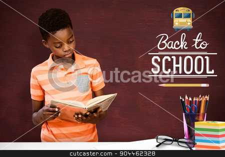 To use this stock image in your creative project, please select the size you need over to the right and click the "Add to Cart" button.
Your downloaded image will come with the Cutcaster watermark removed so don’t worry about the watermark you see on this page. Composite image of cute boy reading book in library stock photo, Cute boy reading book in library against desk by Wavebreak Media