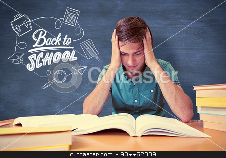 To use this stock image in your creative project, please select the size you need over to the right and click the "Add to Cart" button.
Your downloaded image will come with the Cutcaster watermark removed so don’t worry about the watermark you see on this page. Composite image of student sitting in library reading stock photo, Student sitting in library reading against blue chalkboard by Wavebreak Media