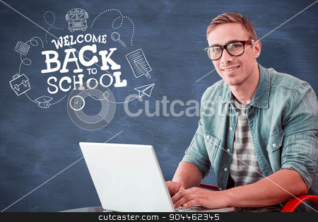 To use this stock image in your creative project, please select the size you need over to the right and click the "Add to Cart" button.
Your downloaded image will come with the Cutcaster watermark removed so don’t worry about the watermark you see on this page. Composite image of hipster on laptop stock photo, Hipster on laptop against blue chalkboard by Wavebreak Media