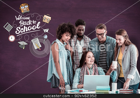 To use this stock image in your creative project, please select the size you need over to the right and click the "Add to Cart" button.
Your downloaded image will come with the Cutcaster watermark removed so don’t worry about the watermark you see on this page. Composite image of fashion students working as a team stock photo, Fashion students working as a team against green chalkboard by Wavebreak Media