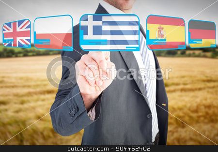 To use this stock image in your creative project, please select the size you need over to the right and click the "Add to Cart" button.
Your downloaded image will come with the Cutcaster watermark removed so don’t worry about the watermark you see on this page. Composite image of businessman pointing with his finger stock photo, Businessman pointing with his finger against hill with trees by Wavebreak Media