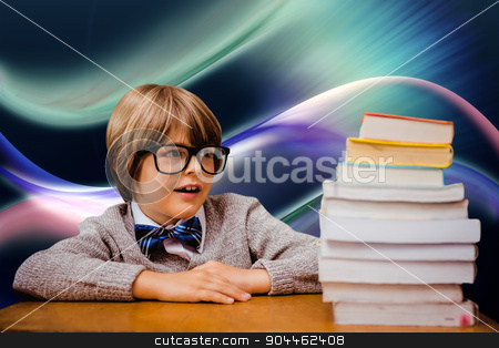 To use this stock image in your creative project, please select the size you need over to the right and click the "Add to Cart" button.
Your downloaded image will come with the Cutcaster watermark removed so don’t worry about the watermark you see on this page. Composite image of cute pupil with pile of books stock photo, Cute pupil with pile of books against glowing abstract design by Wavebreak Media