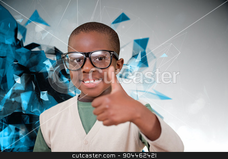 To use this stock image in your creative project, please select the size you need over to the right and click the "Add to Cart" button.
Your downloaded image will come with the Cutcaster watermark removed so don’t worry about the watermark you see on this page. Composite image of cute pupil with thumbs up stock photo, Cute pupil with thumbs up against angular design by Wavebreak Media