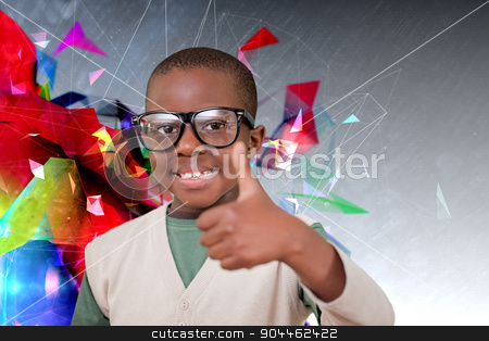 To use this stock image in your creative project, please select the size you need over to the right and click the "Add to Cart" button.
Your downloaded image will come with the Cutcaster watermark removed so don’t worry about the watermark you see on this page. Composite image of cute pupil with thumbs up stock photo, Cute pupil with thumbs up against geometric design by Wavebreak Media