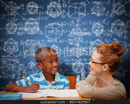 To use this stock image in your creative project, please select the size you need over to the right and click the "Add to Cart" button.
Your downloaded image will come with the Cutcaster watermark removed so don’t worry about the watermark you see on this page. Composite image of happy pupil and teacher stock photo, Happy pupil and teacher against blue chalkboard by Wavebreak Media
