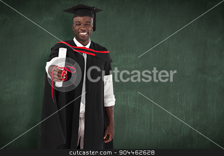 To use this stock image in your creative project, please select the size you need over to the right and click the "Add to Cart" button.
Your downloaded image will come with the Cutcaster watermark removed so don’t worry about the watermark you see on this page. Composite image of man smilling at graduation stock photo, Man smilling at graduation against green chalkboard by Wavebreak Media
