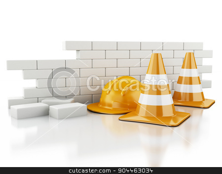 To use this stock image in your creative project, please select the size you need over to the right and click the "Add to Cart" button.
Your downloaded image will come with the Cutcaster watermark removed so don’t worry about the watermark you see on this page. 3d Traffic cones, Helmet and brick wall. stock photo, 3d renderer image. Traffic cones, Helmet and brick wall. Under construction concept on white background by nicolas menijes