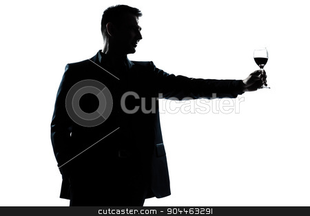 To use this stock image in your creative project, please select the size you need over to the right and click the "Add to Cart" button.
Your downloaded image will come with the Cutcaster watermark removed so don’t worry about the watermark you see on this page. man rising up toasting his glass of red wine silhouette stock photo, one man portrait silhouette rising up toasting his glass of red wine in studio isolated white background by Ishadow