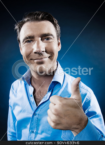 To use this stock image in your creative project, please select the size you need over to the right and click the "Add to Cart" button.
Your downloaded image will come with the Cutcaster watermark removed so don’t worry about the watermark you see on this page. Man Portrait Thumb up stock photo, man thumb up portrait isolated studio on black background by Ishadow