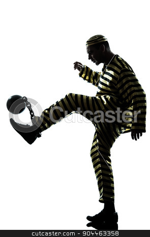 To use this stock image in your creative project, please select the size you need over to the right and click the "Add to Cart" button.
Your downloaded image will come with the Cutcaster watermark removed so don’t worry about the watermark you see on this page. man prisoner criminal playing soccer with chain ball silhouette stock photo, one man prisoner criminal playing soccer with chain ball in studio isolated on white background by Ishadow