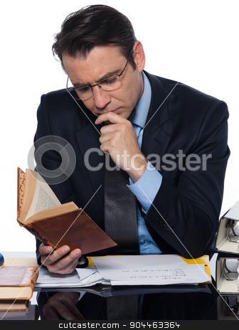 To use this stock image in your creative project, please select the size you need over to the right and click the "Add to Cart" button.
Your downloaded image will come with the Cutcaster watermark removed so don’t worry about the watermark you see on this page. Man businessman teacher reading stock photo, man teacher professor reading concentrated isolated studio on white background by Ishadow