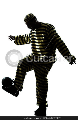 To use this stock image in your creative project, please select the size you need over to the right and click the "Add to Cart" button.
Your downloaded image will come with the Cutcaster watermark removed so don’t worry about the watermark you see on this page. man prisoner criminal playing soccer with chain ball silhouette stock photo, one man prisoner criminal playing soccer with chain ball silhouette in studio isolated on white background by Ishadow