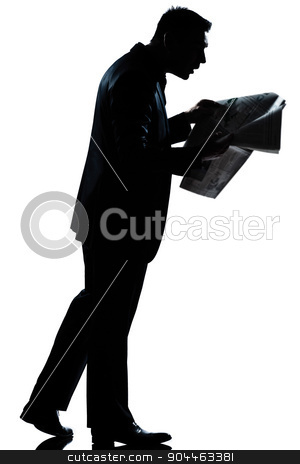 To use this stock image in your creative project, please select the size you need over to the right and click the "Add to Cart" button.
Your downloaded image will come with the Cutcaster watermark removed so don’t worry about the watermark you see on this page. silhouette man walking reading newspaper surprised full length stock photo, one man walking reading newspaper surprised full length silhouette in studio isolated white background by Ishadow