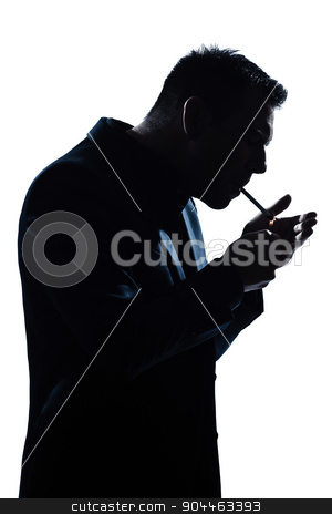 To use this stock image in your creative project, please select the size you need over to the right and click the "Add to Cart" button.
Your downloaded image will come with the Cutcaster watermark removed so don’t worry about the watermark you see on this page. silhouette man portrait lighting smoking cigarette stock photo, one man portrait smoking lighting cigarette silhouette in studio isolated white background by Ishadow