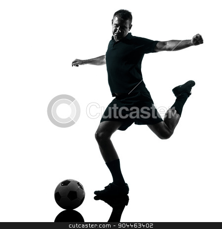 To use this stock image in your creative project, please select the size you need over to the right and click the "Add to Cart" button.
Your downloaded image will come with the Cutcaster watermark removed so don’t worry about the watermark you see on this page. man soccer player silhouette stock photo, one man soccer player in studio silhouette isolated on white background by Ishadow