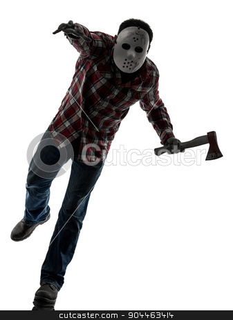 To use this stock image in your creative project, please select the size you need over to the right and click the "Add to Cart" button.
Your downloaded image will come with the Cutcaster watermark removed so don’t worry about the watermark you see on this page. man serial killer with mask silhouette full length stock photo, one man serial killer with mask full length in silhouette studio isolated on white background by Ishadow