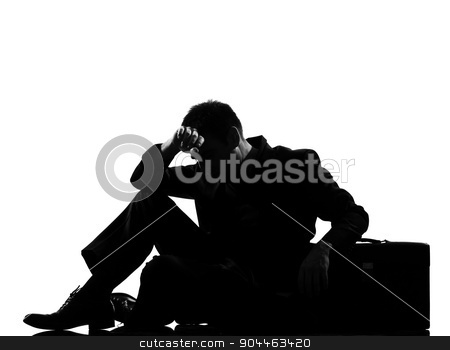 To use this stock image in your creative project, please select the size you need over to the right and click the "Add to Cart" button.
Your downloaded image will come with the Cutcaster watermark removed so don’t worry about the watermark you see on this page. silhouette man fatigue despair tired stock photo, silhouette business man expressing fatigue despair tired behavior briefcase full length on studio isolated white background by Ishadow