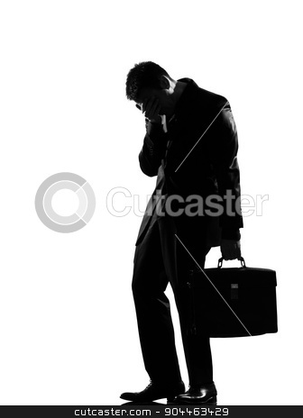 To use this stock image in your creative project, please select the size you need over to the right and click the "Add to Cart" button.
Your downloaded image will come with the Cutcaster watermark removed so don’t worry about the watermark you see on this page. silhouette man fatigue despair tired stock photo, silhouette business man expressing fatigue despair tired behavior full length on studio isolated white background by Ishadow