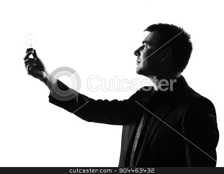 To use this stock image in your creative project, please select the size you need over to the right and click the "Add to Cart" button.
Your downloaded image will come with the Cutcaster watermark removed so don’t worry about the watermark you see on this page. silhouette man holding light bulb stock photo, silhouette business man holding light bulb expressing behavior full length on studio isolated white background by Ishadow