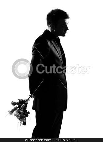 To use this stock image in your creative project, please select the size you need over to the right and click the "Add to Cart" button.
Your downloaded image will come with the Cutcaster watermark removed so don’t worry about the watermark you see on this page. silhouette man offering flowers stock photo, silhouette business man offering flowers expressing behavior full length on studio isolated white background by Ishadow