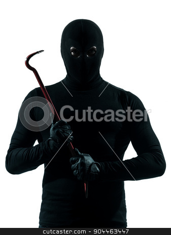 To use this stock image in your creative project, please select the size you need over to the right and click the "Add to Cart" button.
Your downloaded image will come with the Cutcaster watermark removed so don’t worry about the watermark you see on this page. thief criminal holding crowbar portrait silhouette stock photo, thief criminal holding crowbar portrait in silhouette studio isolated on white background by Ishadow