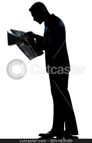 To use this stock image in your creative project, please select the size you need over to the right and click the "Add to Cart" button.
Your downloaded image will come with the Cutcaster watermark removed so don’t worry about the watermark you see on this page. silhouette man walking reading newspaper full length stock photo, one man walking reading newspaper full length silhouette in studio isolated white background by Ishadow