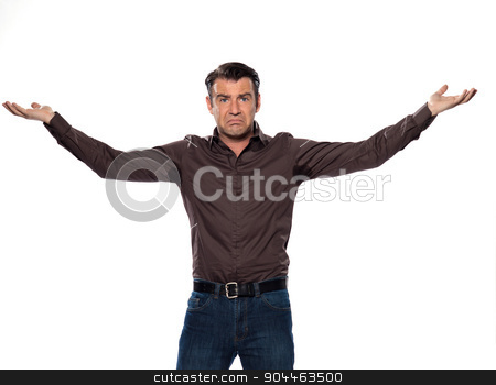 To use this stock image in your creative project, please select the size you need over to the right and click the "Add to Cart" button.
Your downloaded image will come with the Cutcaster watermark removed so don’t worry about the watermark you see on this page. Man Portrait sweat perspiring stock photo, man sweating stain annoyed displeased isolated studio on white background by Ishadow