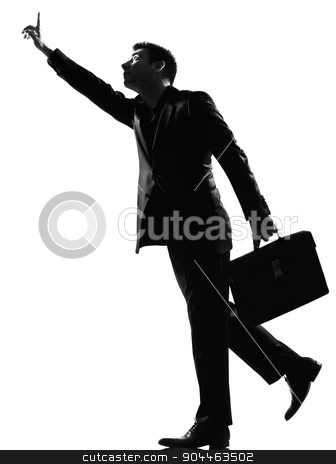 To use this stock image in your creative project, please select the size you need over to the right and click the "Add to Cart" button.
Your downloaded image will come with the Cutcaster watermark removed so don’t worry about the watermark you see on this page. silhouette man running hailing stock photo, silhouette business man running hailing full length on studio isolated white background by Ishadow