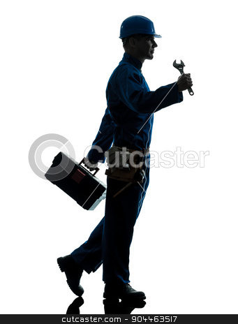 To use this stock image in your creative project, please select the size you need over to the right and click the "Add to Cart" button.
Your downloaded image will come with the Cutcaster watermark removed so don’t worry about the watermark you see on this page. repair man worker silhouette stock photo, one repairman worker silhouette in studio on white background by Ishadow
