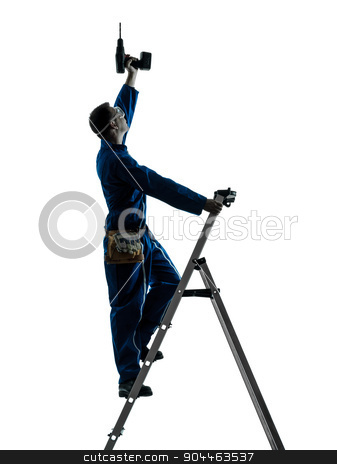 To use this stock image in your creative project, please select the size you need over to the right and click the "Add to Cart" button.
Your downloaded image will come with the Cutcaster watermark removed so don’t worry about the watermark you see on this page. man construction worker holding drill silhouette stock photo, one man construction worker holding drill silhouette in studio on white background by Ishadow