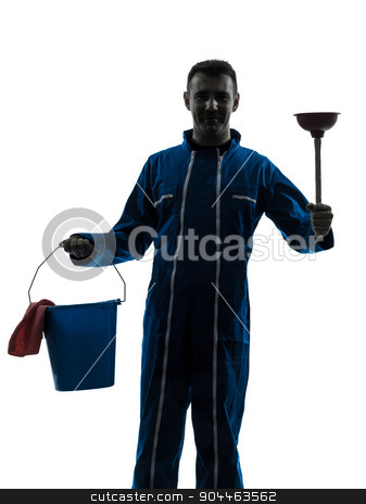 To use this stock image in your creative project, please select the size you need over to the right and click the "Add to Cart" button.
Your downloaded image will come with the Cutcaster watermark removed so don’t worry about the watermark you see on this page. man janitor plumber silhouette stock photo, one janitor cleaner cleaning silhouette in studio on white background by Ishadow
