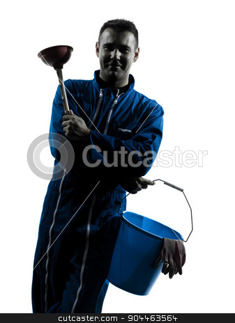 To use this stock image in your creative project, please select the size you need over to the right and click the "Add to Cart" button.
Your downloaded image will come with the Cutcaster watermark removed so don’t worry about the watermark you see on this page. man janitor plumber silhouette stock photo, one janitor cleaner cleaning silhouette in studio on white background by Ishadow