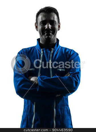 To use this stock image in your creative project, please select the size you need over to the right and click the "Add to Cart" button.
Your downloaded image will come with the Cutcaster watermark removed so don’t worry about the watermark you see on this page. man construction worker smiling friendly silhouette portrait stock photo, one man construction worker smiling friendly silhouette portrait in studio on white background by Ishadow
