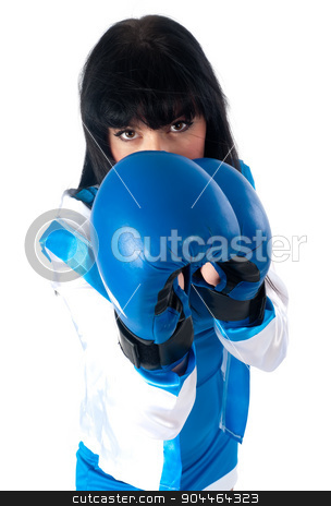 To use this stock image in your creative project, please select the size you need over to the right and click the "Add to Cart" button.
Your downloaded image will come with the Cutcaster watermark removed so don’t worry about the watermark you see on this page. Pretty girl with boxing gloves stock photo, Young woman with boxing gloves isolated on white by Aikon